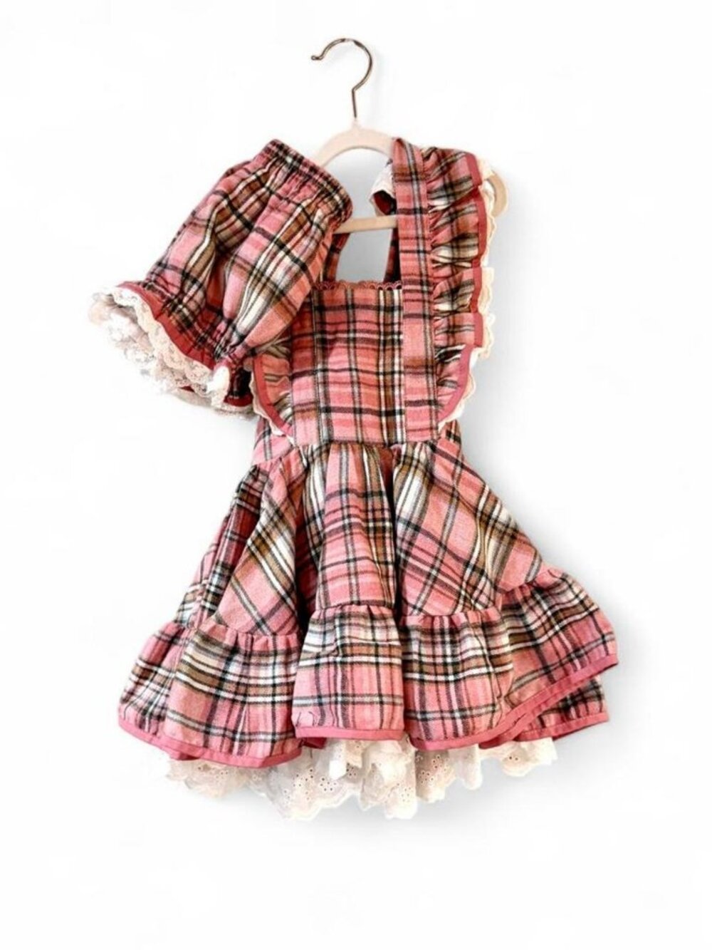 Liv + Stella Pink Plaid Lace Trim Dress & Bloomers 3T NWT